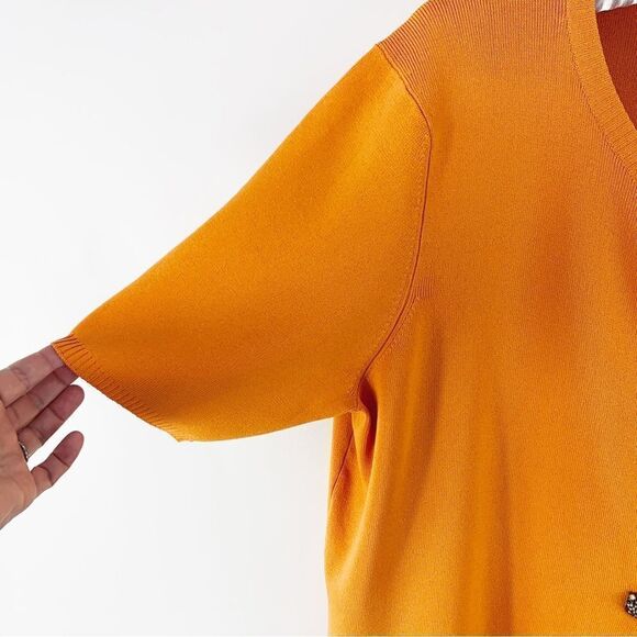 Josephine Chaus Orange Jeweled Short Sleeve Sweater 1X - Picture 4 of 11